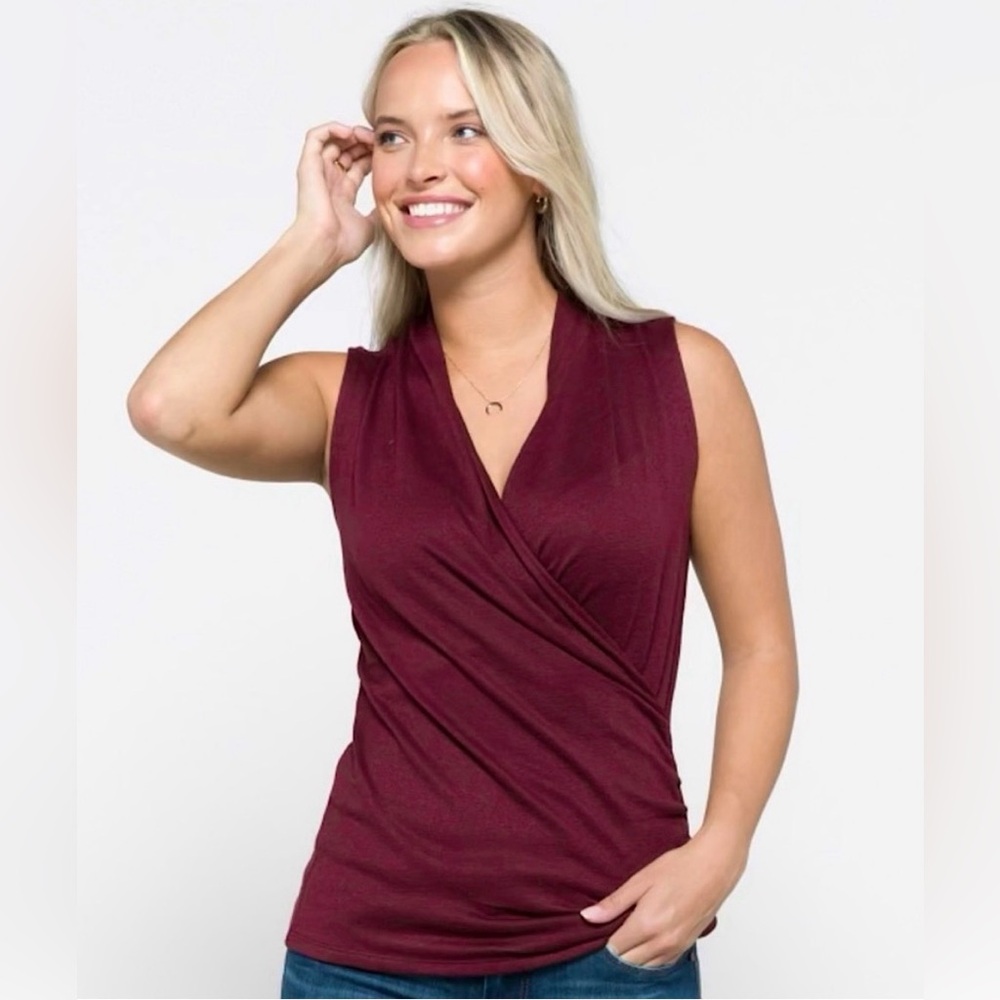 41 Hawthorn Burgundy Sleeveless Wrap Blouse
